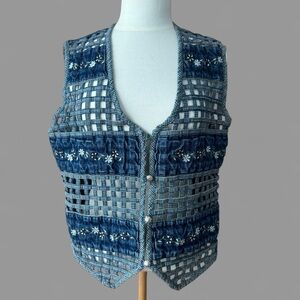 Floral embroidered cottagecore denim vest